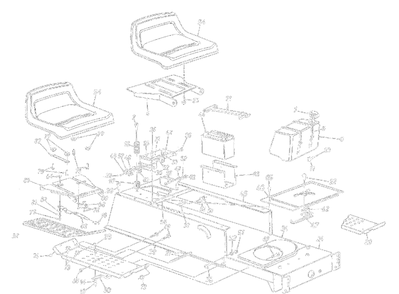 Seat, Fuel Tank, Battery, Frame Diagram and Parts List for 13AM675G062 2001 Yard Machines Lawn Tractor